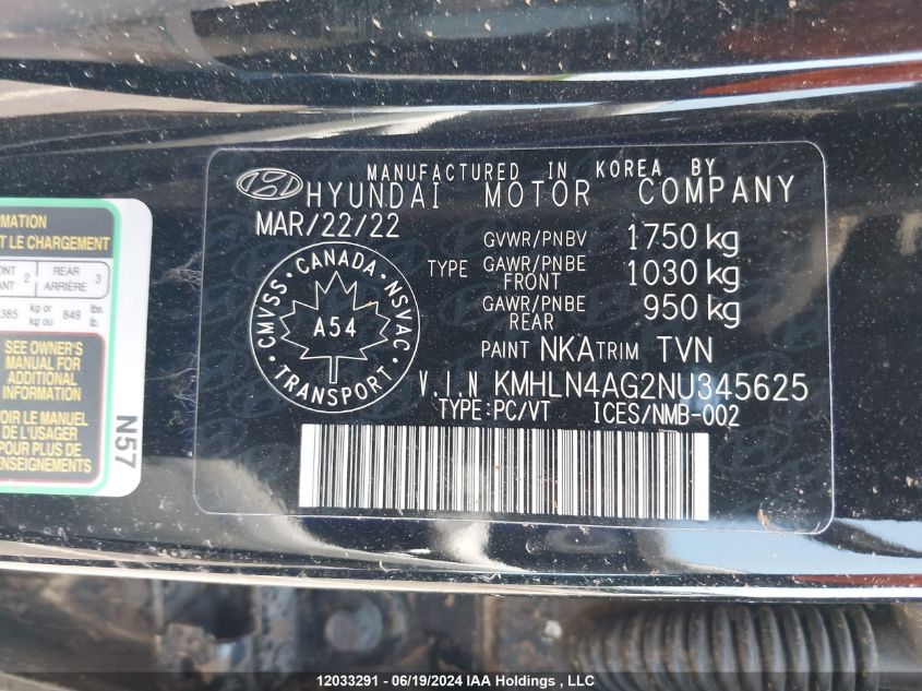 2022 Hyundai Elantra Sel VIN: KMHLN4AG2NU345625 Lot: 12033291