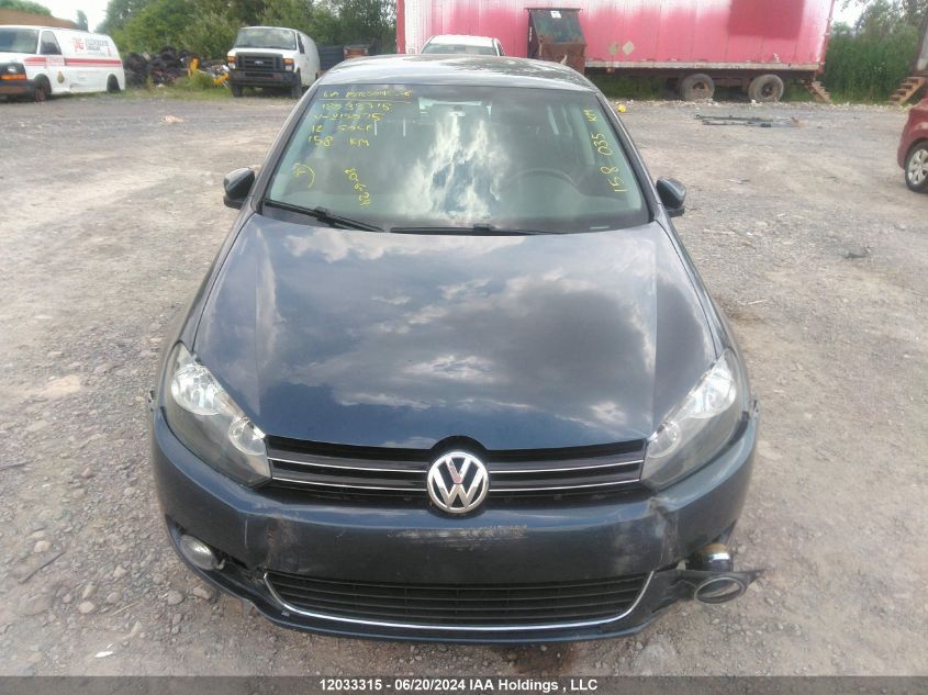 2012 Volkswagen Golf VIN: WVWDM7AJ9CW215075 Lot: 12033315