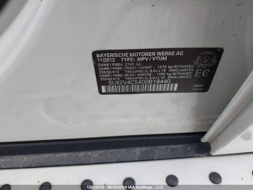 2013 BMW X5 VIN: 5UXZV4C54D0B18440 Lot: 12033330