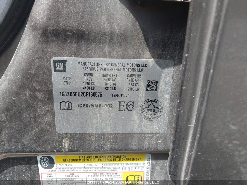 2012 Chevrolet Malibu VIN: 1G1ZB5EU2CF130575 Lot: 12033331