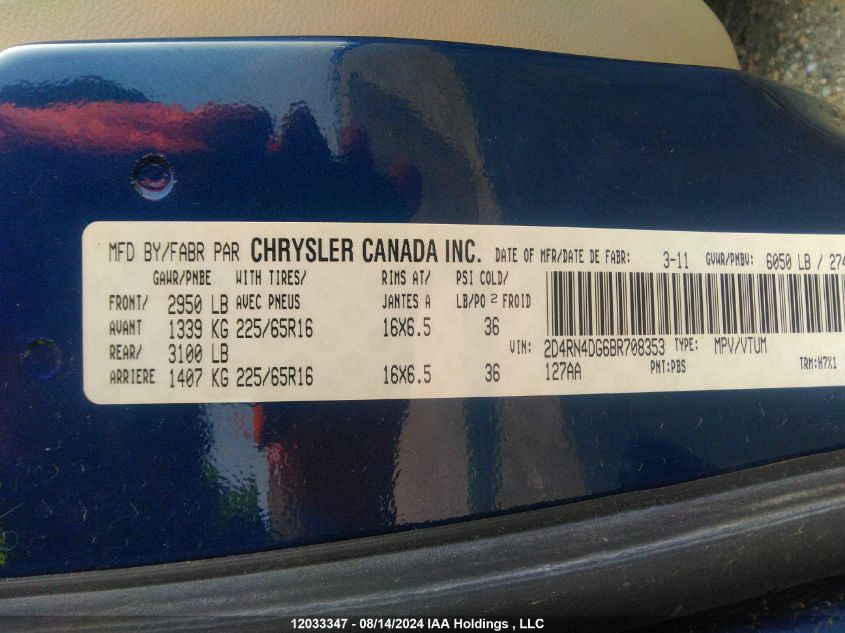 2011 Dodge Grand Caravan Express VIN: 2D4RN4DG6BR708353 Lot: 12033347