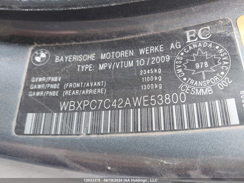 2010 BMW X3 VIN: WBXPC7C42AWE53800 Lot: 12033370