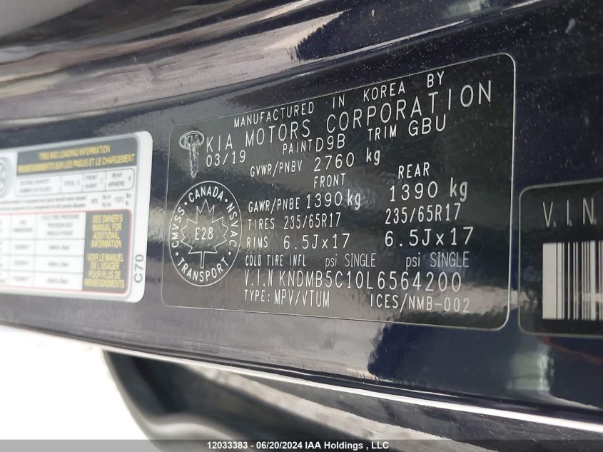 KNDMB5C10L6564200 2020 Kia Sedona Lx/Ex