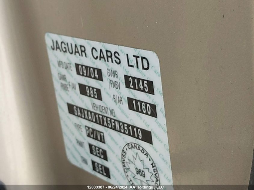 2005 Jaguar S-Type VIN: SAJXA01TX5FN35119 Lot: 12033387