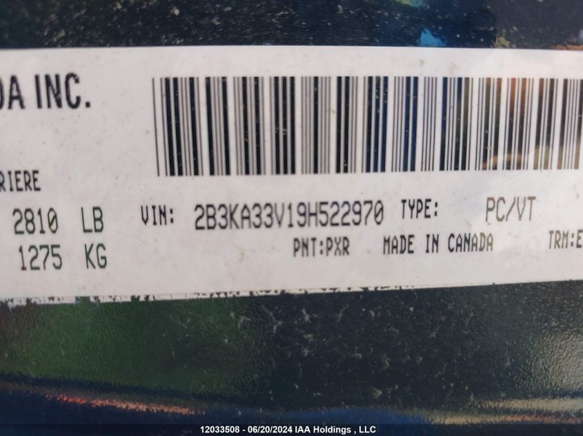 2009 Dodge Charger Sxt VIN: 2B3KA33V19H522970 Lot: 12033508