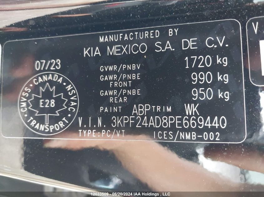 2023 Kia Forte VIN: 3KPF24AD8PE669440 Lot: 12033509