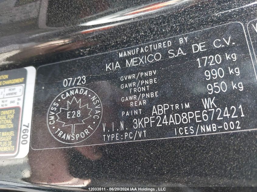 2023 Kia Forte VIN: 3KPF24AD8PE672421 Lot: 12033511