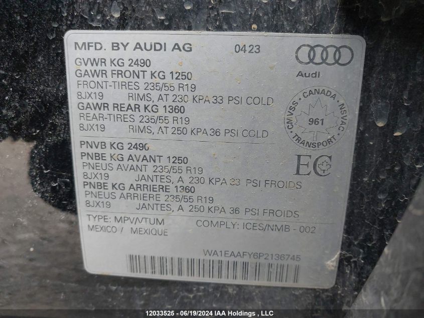 2023 Audi Q5 Premium Plus 45 VIN: WA1EAAFY6P2136745 Lot: 12033525