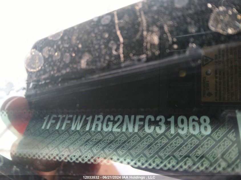 2022 Ford F150 Raptor VIN: 1FTFW1RG2NFC31968 Lot: 12033532