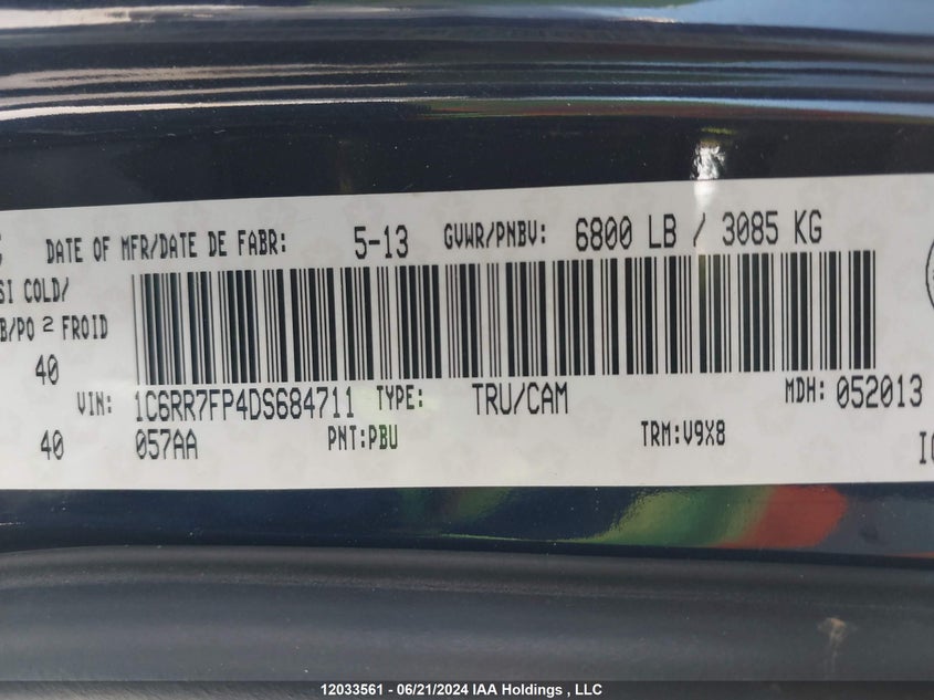 2013 Ram 1500 St VIN: 1C6RR7FP4DS684711 Lot: 12033561