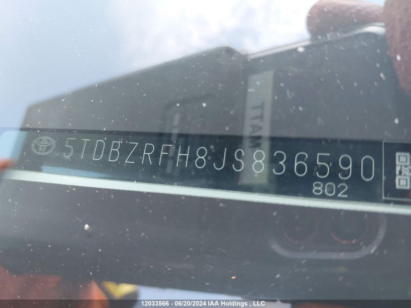 2018 Toyota Highlander Le/Le Plus VIN: 5TDBZRFH8JS836590 Lot: 12033566