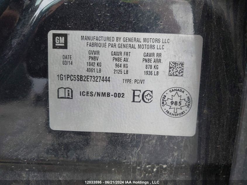 2014 Chevrolet Cruze VIN: 1G1PC5SB2E7327444 Lot: 12033595