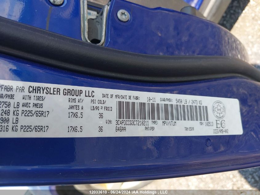 2012 Dodge Journey Sxt VIN: 3C4PDCCG3CT210211 Lot: 12033610