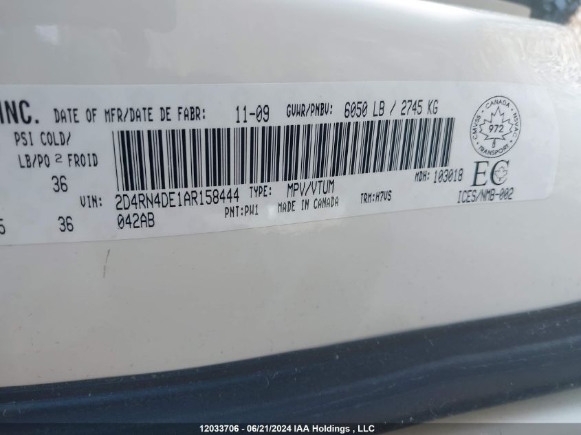 2010 Dodge Grand Caravan Se VIN: 2D4RN4DE1AR158444 Lot: 12033706