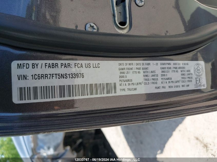 2022 Ram 1500 Classic Tradesman VIN: 1C6RR7FT5NS133976 Lot: 12033767