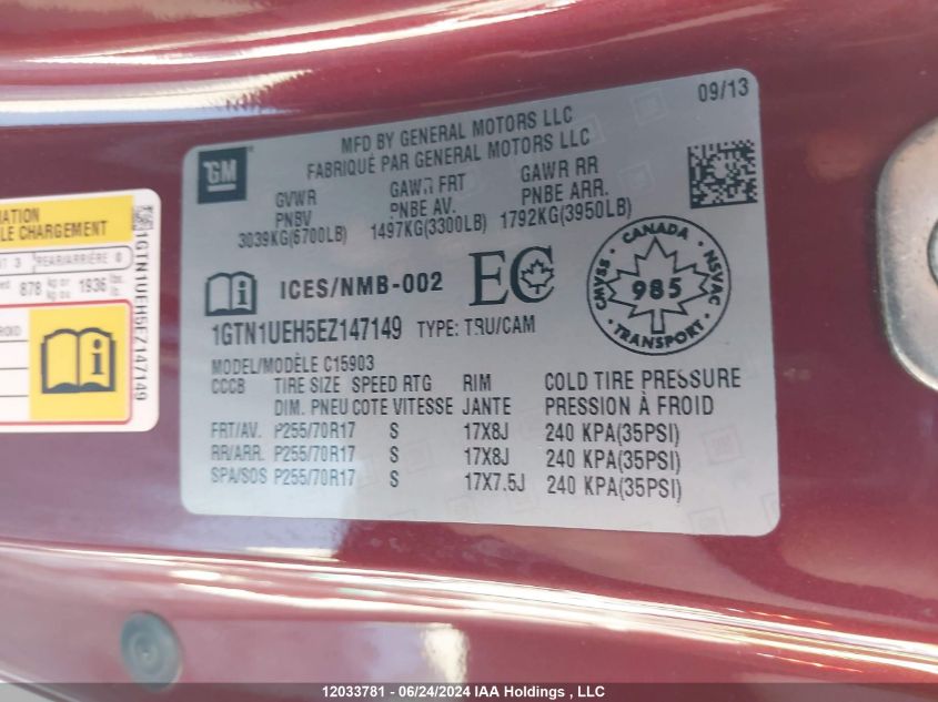 2014 GMC Sierra 1500 VIN: 1GTN1UEH5EZ147149 Lot: 12033781