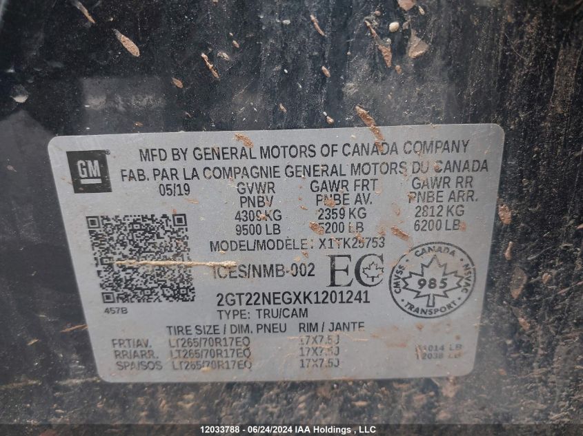 2019 GMC Sierra 2500Hd VIN: 2GT22NEGXK1201241 Lot: 12033788