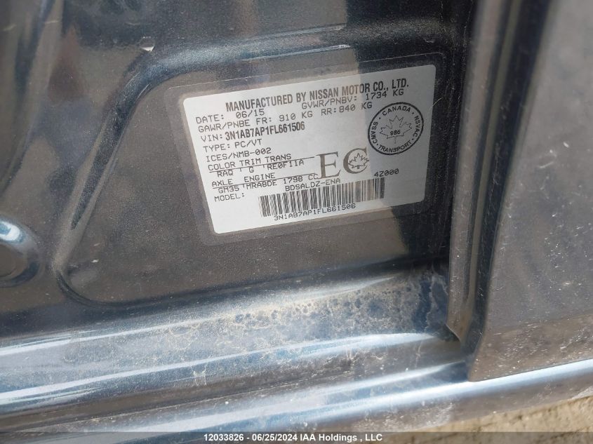 2015 Nissan Sentra VIN: 3N1AB7AP1FL661506 Lot: 12033826