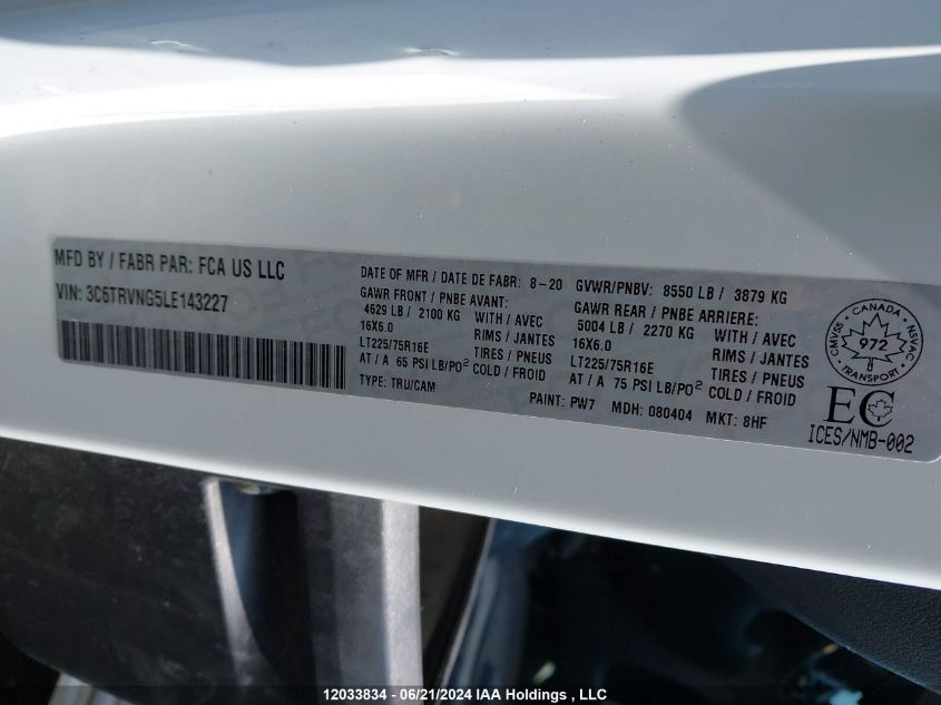 2019 Ram Promaster 1500 1500 Standard VIN: 3C6TRVAGXKE526276 Lot: 12033834