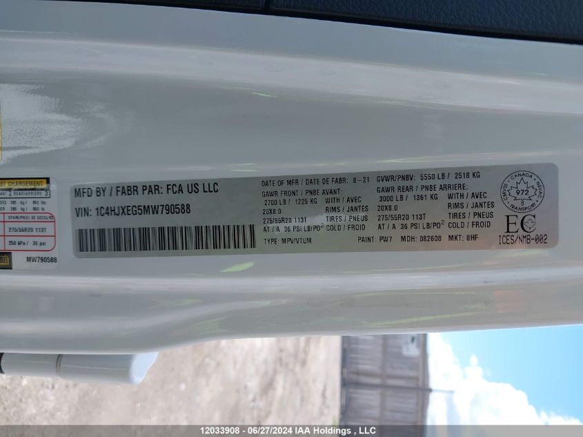 2021 Jeep Wrangler Unlimited Sahara VIN: 1C4HJXEG5MW790588 Lot: 12033908