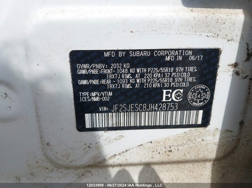 2018 Subaru Forester VIN: JF2SJESC8JH428753 Lot: 12033989
