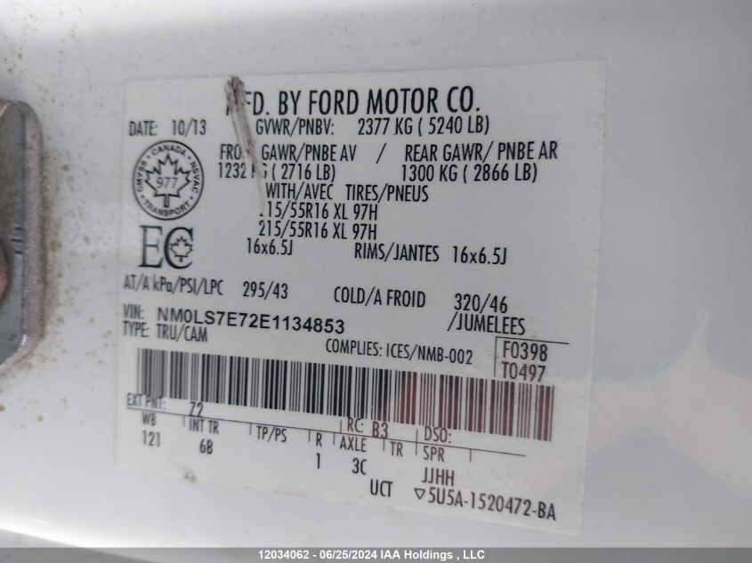 2014 Ford Transit Connect Xl VIN: NM0LS7E72E1134853 Lot: 12034062