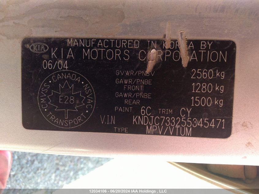 2005 Kia Sorento VIN: KNDJC733255345471 Lot: 12034106