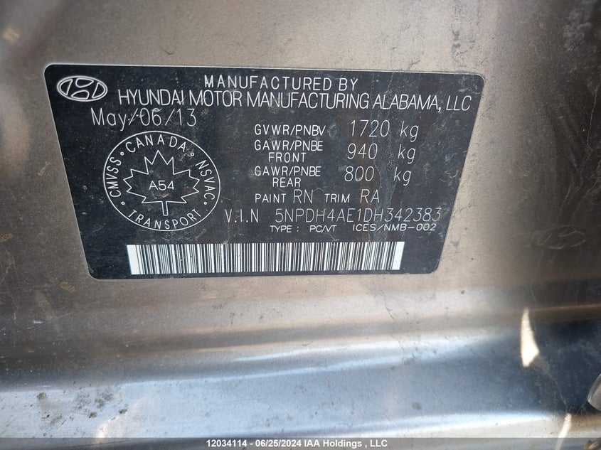 2013 Hyundai Elantra VIN: 5NPDH4AE1DH342383 Lot: 12034114