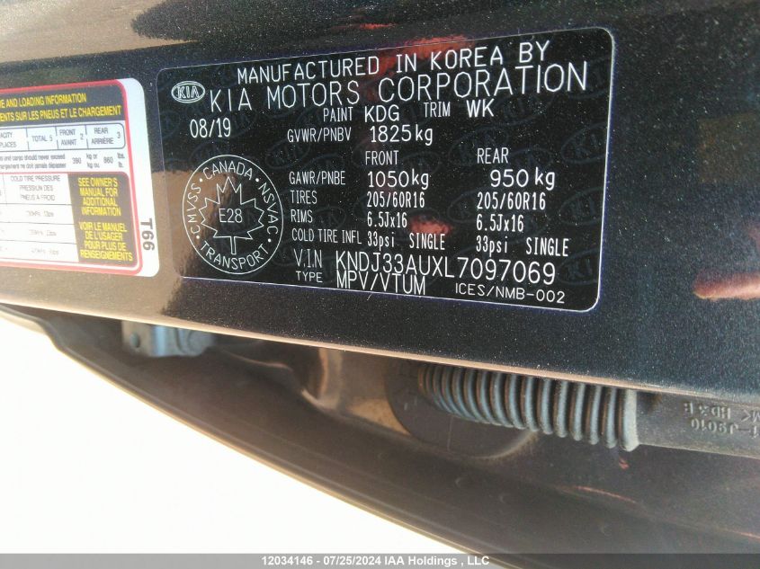 2020 Kia Soul VIN: KNDJ33AUXL7097069 Lot: 12034146