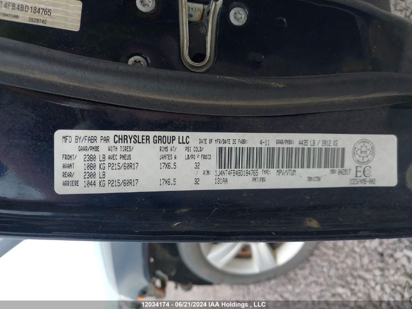 2011 Jeep Compass VIN: 1J4NT4FB4BD184765 Lot: 12034174