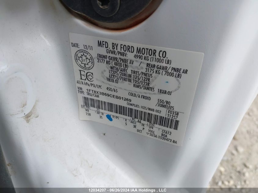 2012 Ford F350 Super Duty VIN: 1FT8X3B69CEB01269 Lot: 12034207