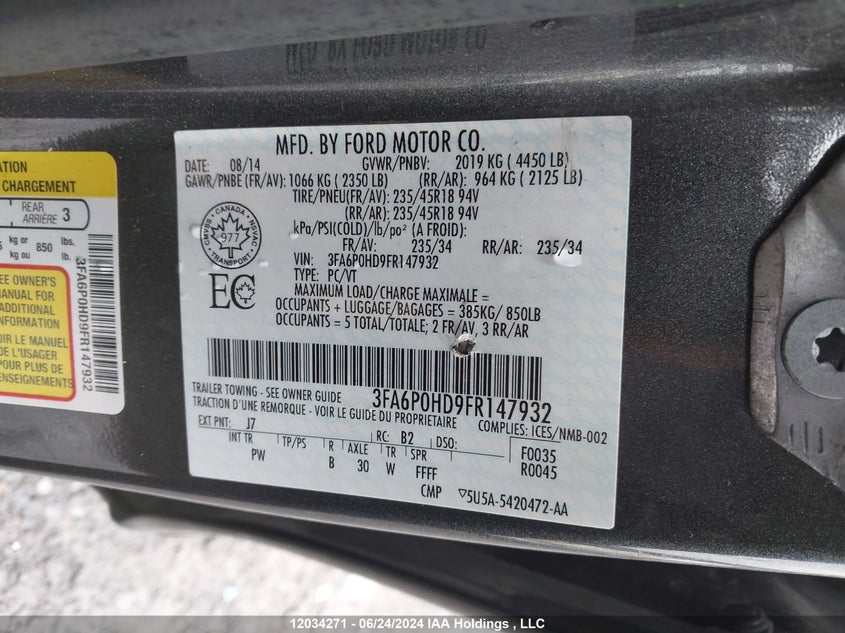 2015 Ford Fusion VIN: 3FA6P0HD9FR147932 Lot: 12034271