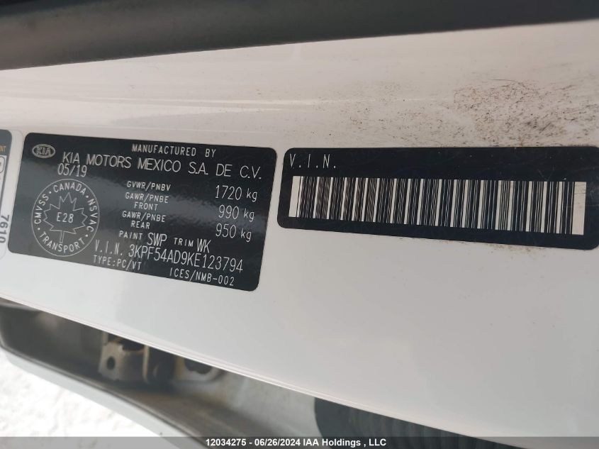 2019 Kia Forte VIN: 3KPF54AD9KE123794 Lot: 12034275