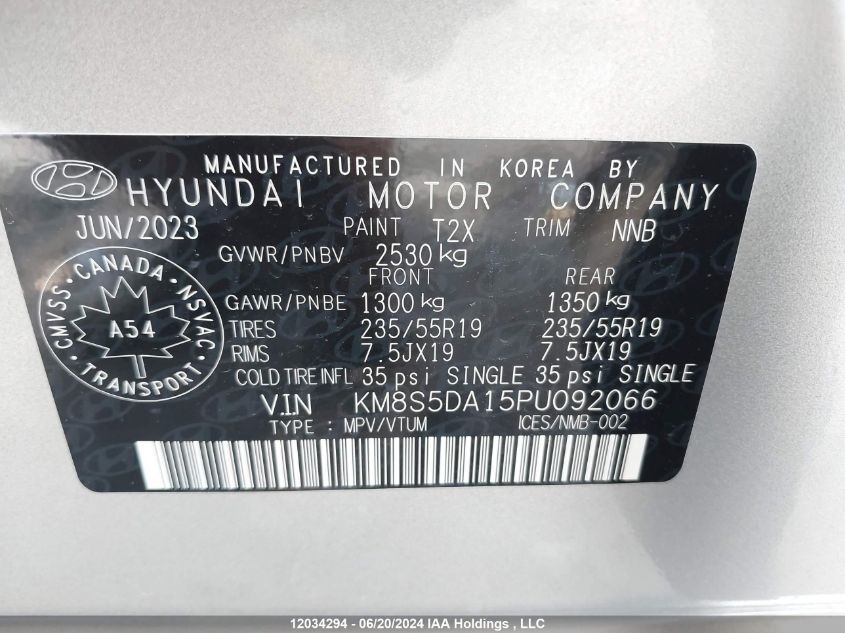 2023 Hyundai Santa Fe Limited VIN: KM8S5DA15PU092066 Lot: 12034294