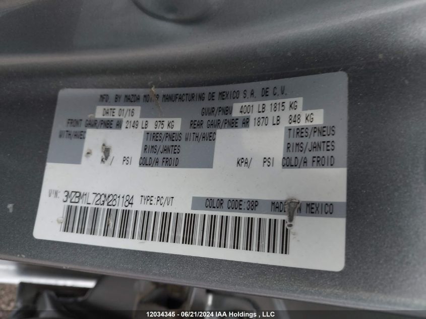 2016 Mazda Mazda3 VIN: 3MZBM1L72GM281184 Lot: 12034345