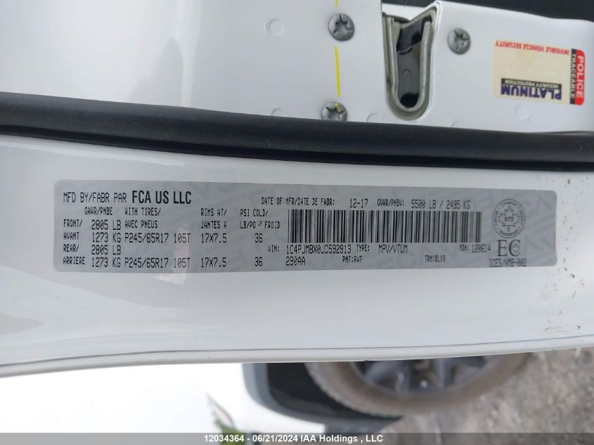 2018 Jeep Cherokee Trailhawk VIN: 1C4PJMBX0JD592913 Lot: 12034364