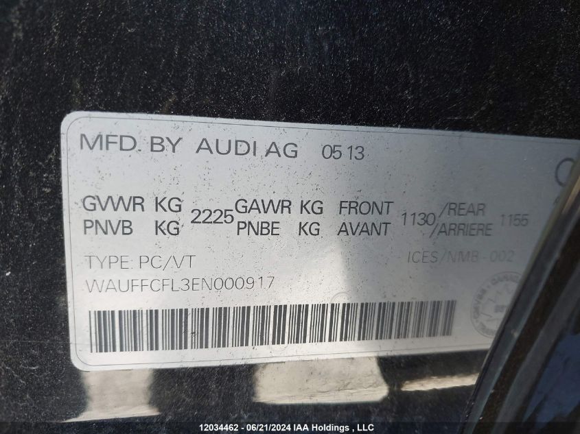 2014 Audi A4 VIN: WAUFFCFL3EN000917 Lot: 12034462