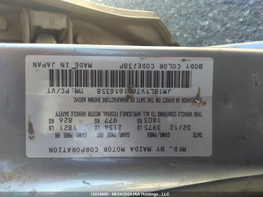 2012 Mazda 3 I VIN: JM1BL1V76C1616358 Lot: 12034500