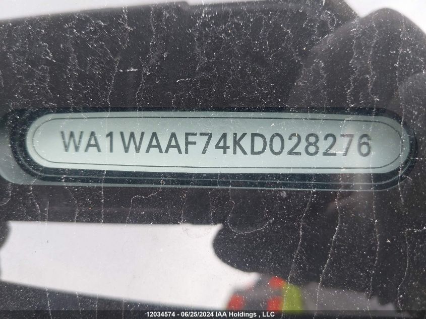 2019 Audi Q7 VIN: WA1WAAF74KD028276 Lot: 12034574