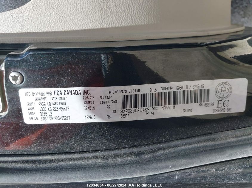 2016 Dodge Grand Caravan Se VIN: 2C4RDGBG0GR114028 Lot: 12034634