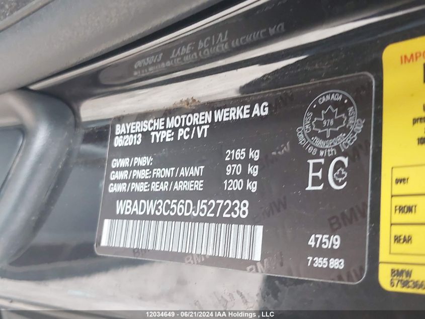 2013 BMW 3 Series 328I xDrive VIN: WBADW3C56DJ527238 Lot: 12034649