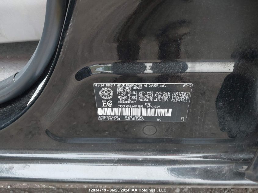 2010 Toyota Rav4 Limited VIN: 2T3DF4DV8AW071859 Lot: 12034719