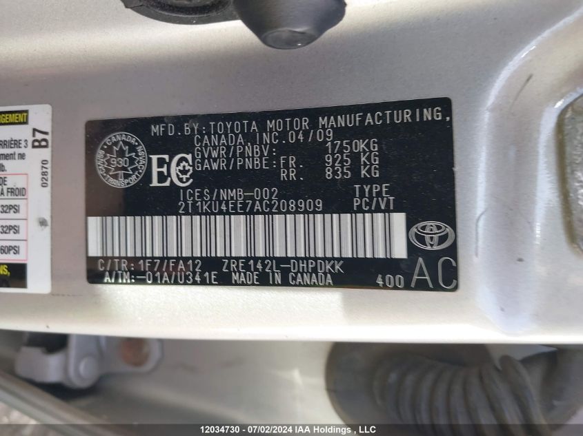 2010 Toyota Matrix VIN: 2T1KU4EE7AC208909 Lot: 12034730