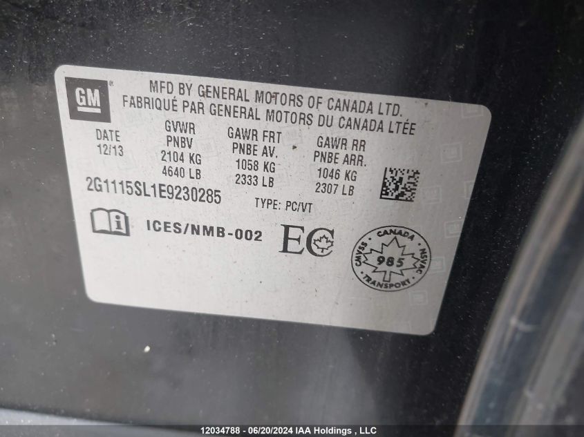 2014 Chevrolet Impala VIN: 2G1115SL1E9230285 Lot: 12034788