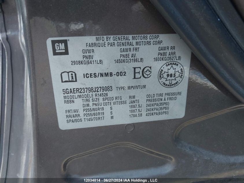 2008 Buick Enclave VIN: 5GAER23798J279083 Lot: 12034814