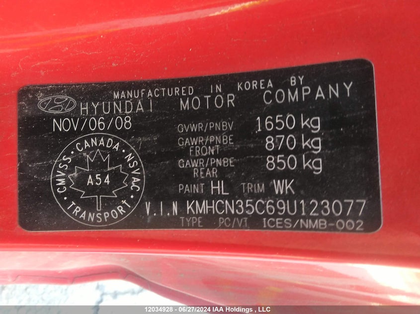 2009 Hyundai Accent Se VIN: KMHCN35C69U123077 Lot: 12034928