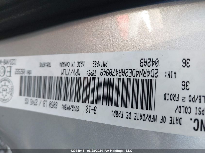 2010 Dodge Grand Caravan VIN: 2D4RN4DE2AR470949 Lot: 12034941