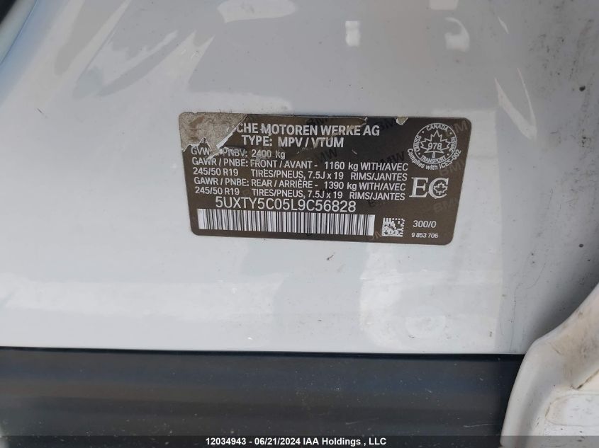 2020 BMW X3 VIN: 5UXTY5C05L9C56828 Lot: 12034943