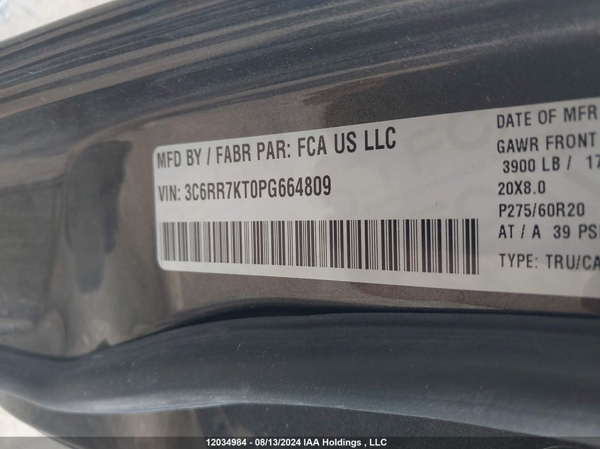 2023 Dodge Ram 1500 VIN: 3C6RR7KT0PG664809 Lot: 12034984
