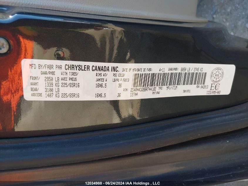 2011 Dodge Grand Caravan Express VIN: 2D4RN4DG9BR744182 Lot: 12034988